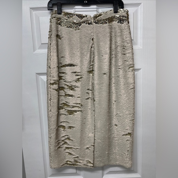 HUTCH Anthropologie Ivory Matte Flip Gold Sequin Midi Pencil Skirt Size 10 EUC - Picture 3 of 6